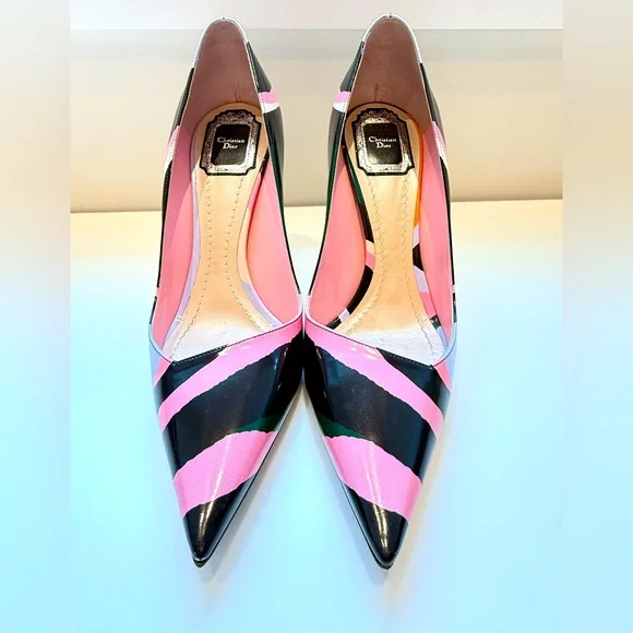 DIOR Christian Dior Pink ,Orange,green Black high Heels SHOES SIZE 39,5 -US 9,5 - Picture 4 of 17